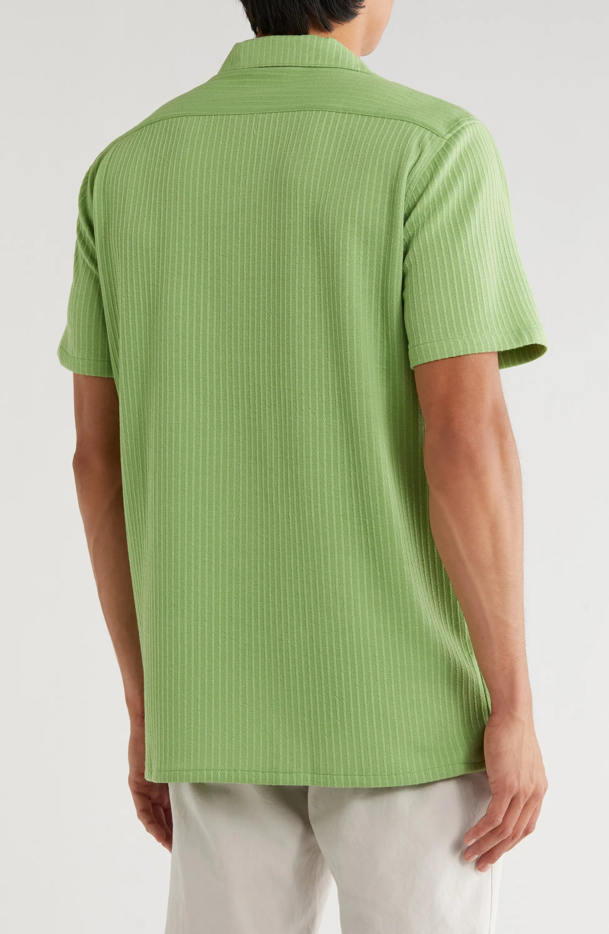 TRSH-214 Stripe Textured Short Sleeve Camp Shirt