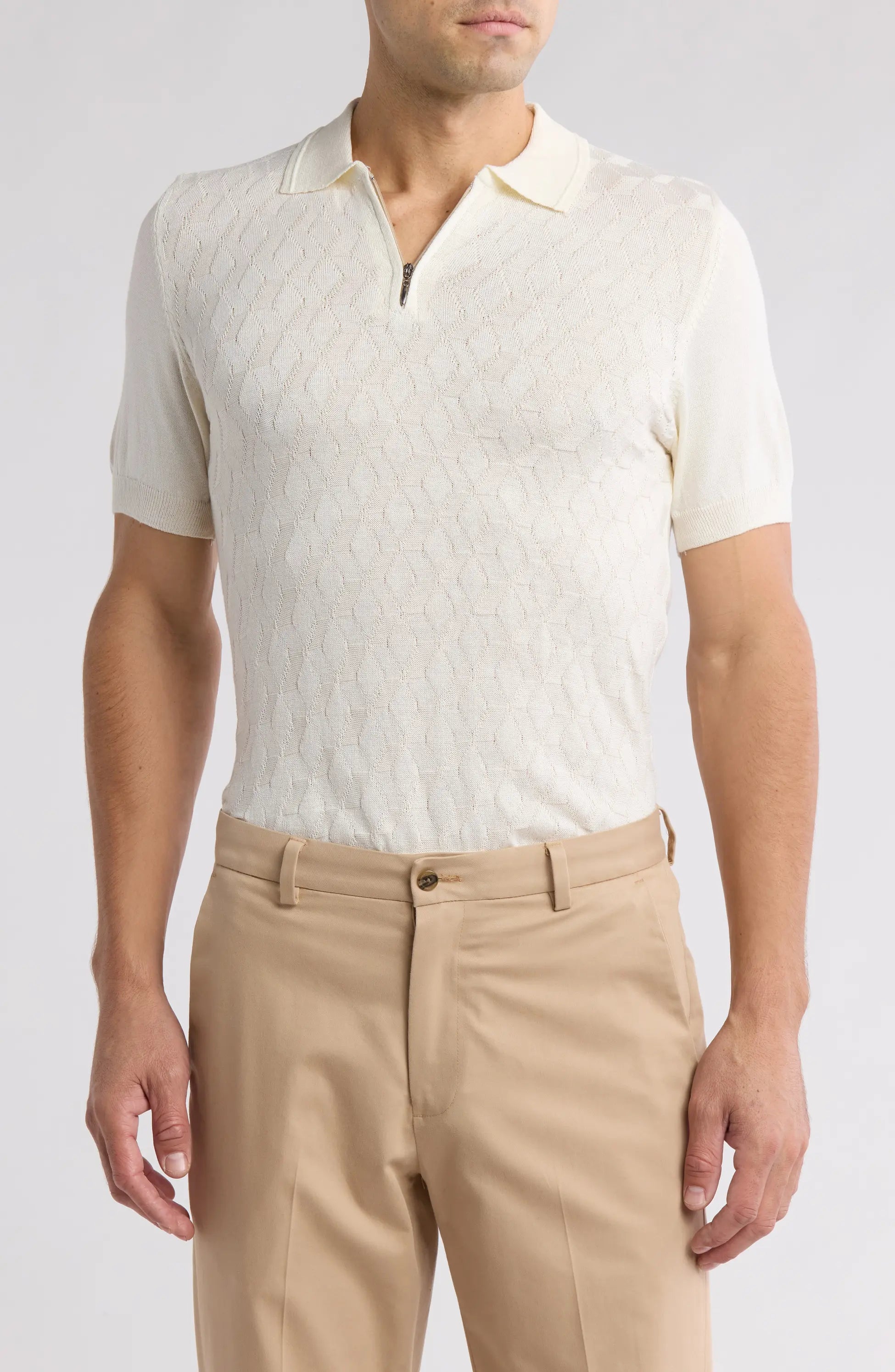 Short Sleeve Textured Knit Zip Polo TR-11482