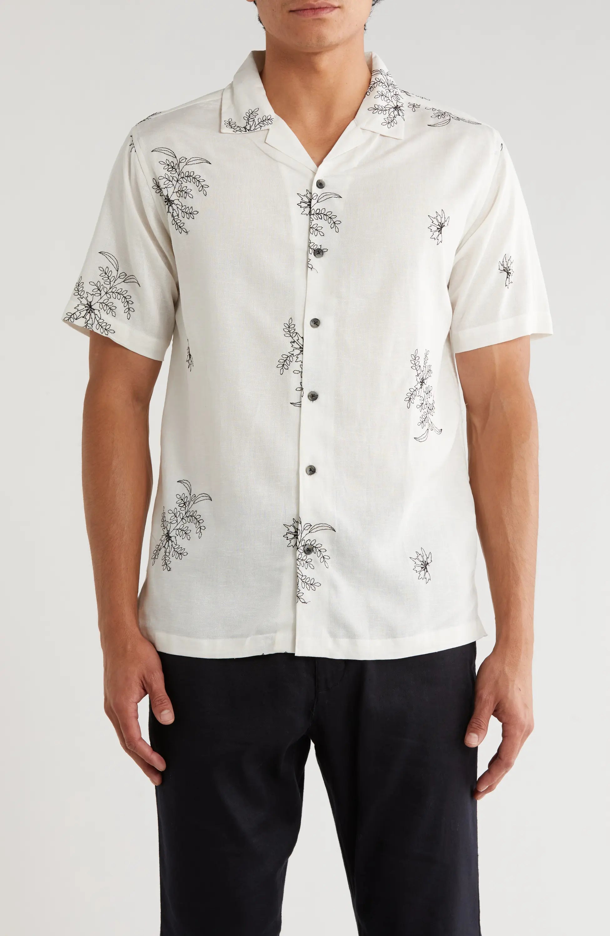 TRS-7002 Floral Embroidered Camp Shirt