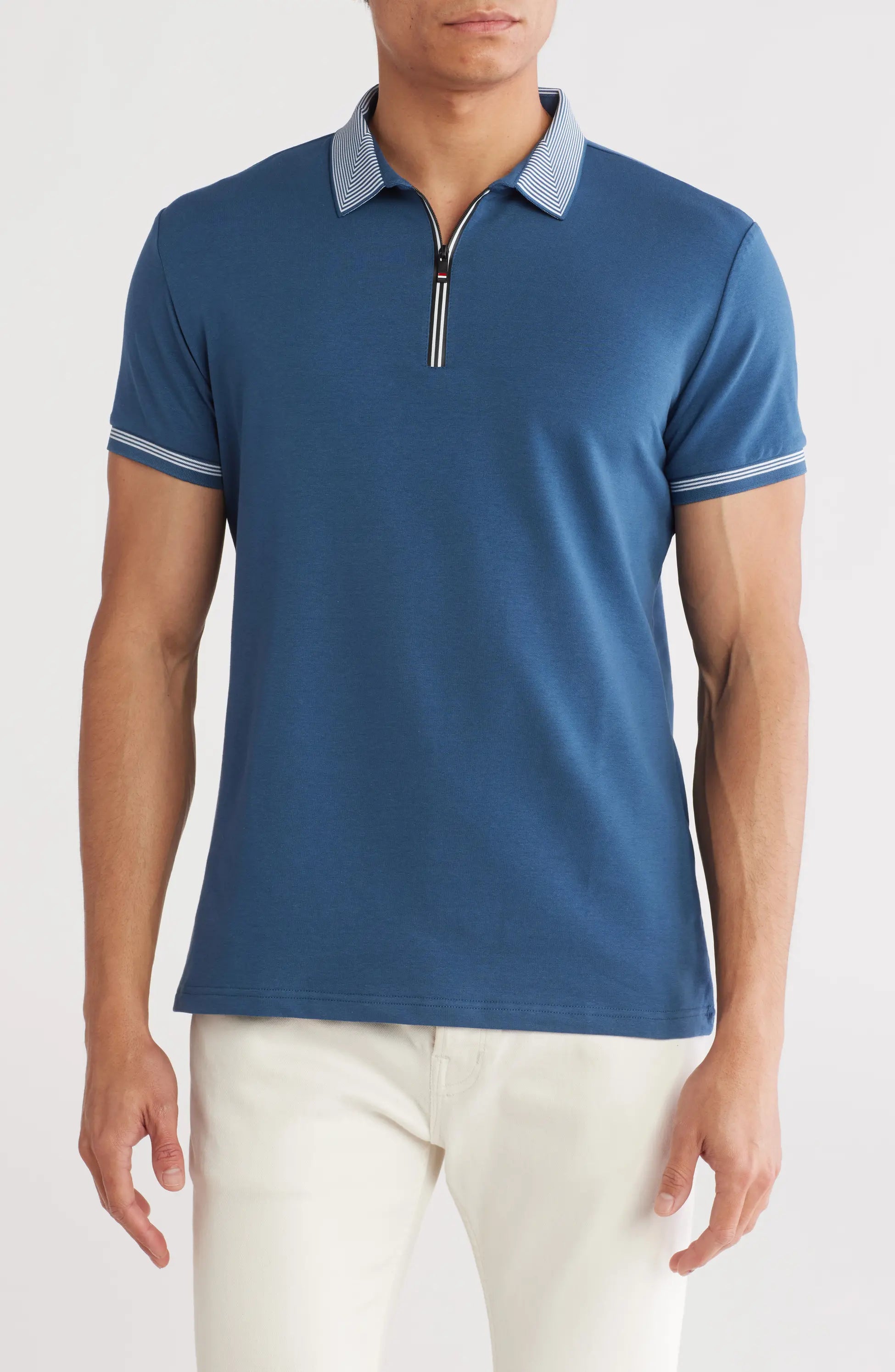 CVPL-73 Slim Fit Zip Stretch Cotton Polo