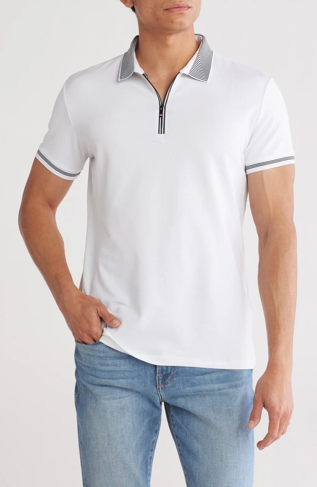 CVPL-73 Slim Fit Zip Stretch Cotton Polo