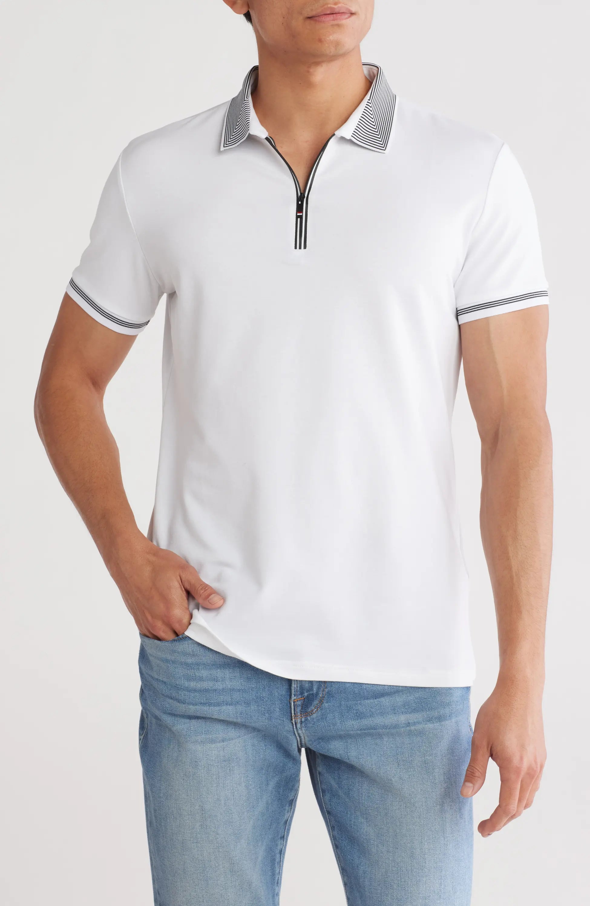 CVPL-73 Slim Fit Zip Stretch Cotton Polo