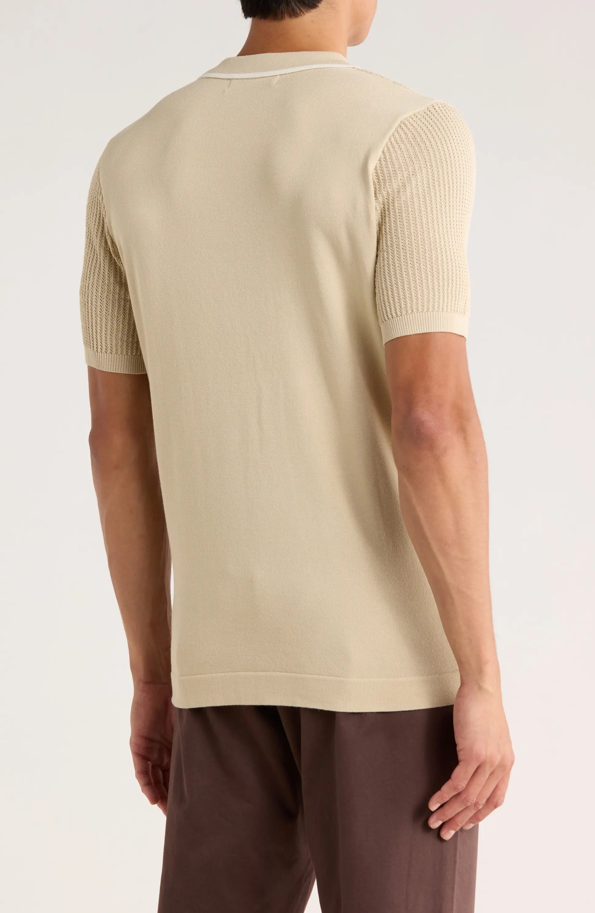 TRNS-540 Tipped Open Knit Short Sleeve Polo Sweater