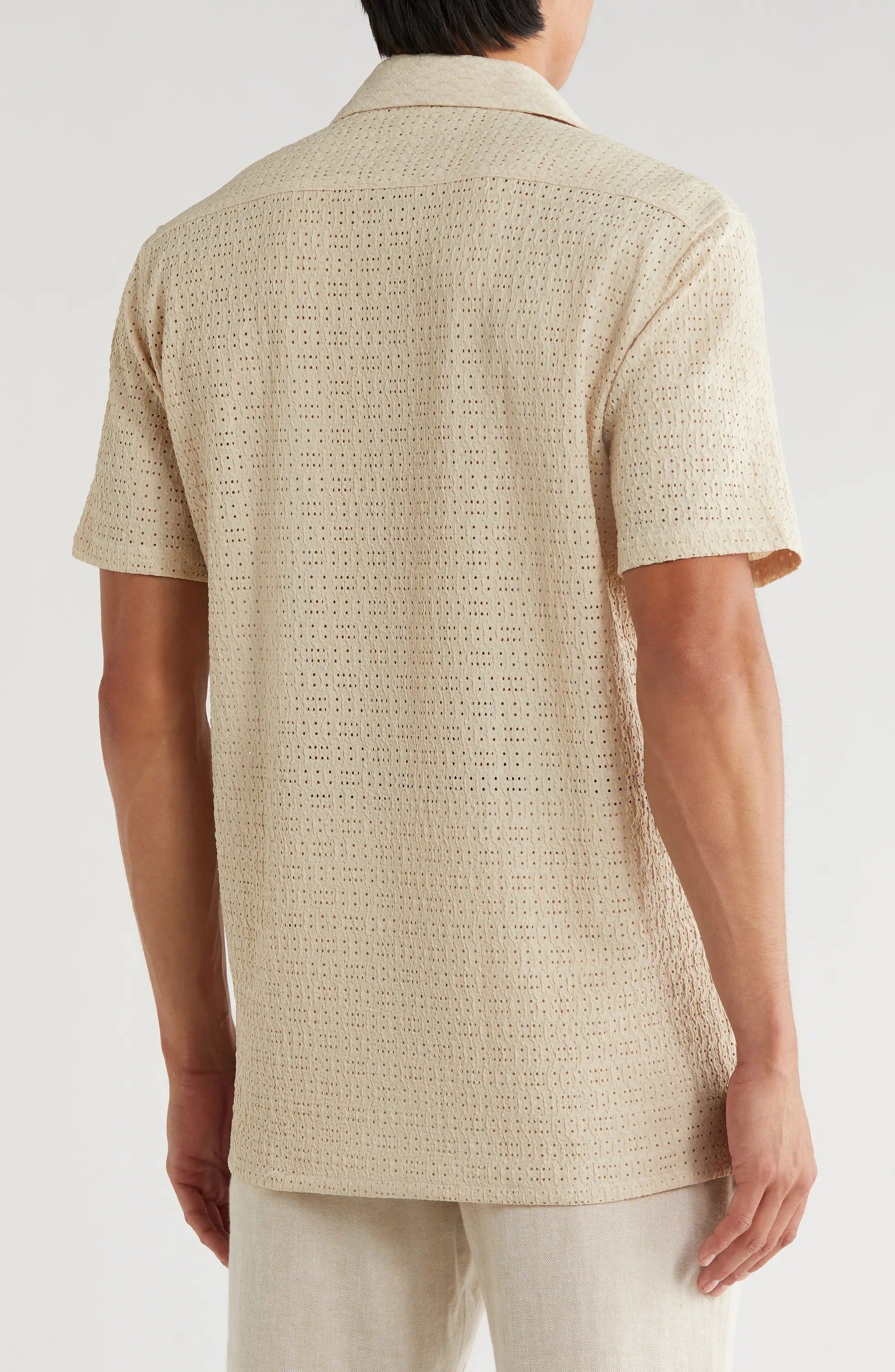 TRSH-211 Textured Knit Short Sleeve Button-Up Shirt