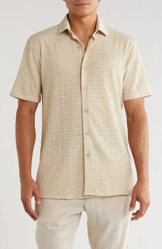 TRSH-211 Textured Knit Short Sleeve Button-Up Shirt