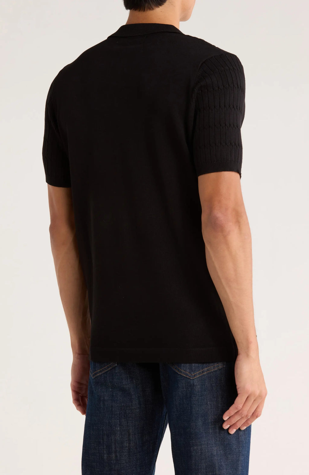 TRNS-543 Cable Knit Short Sleeve Half Zip Sweater