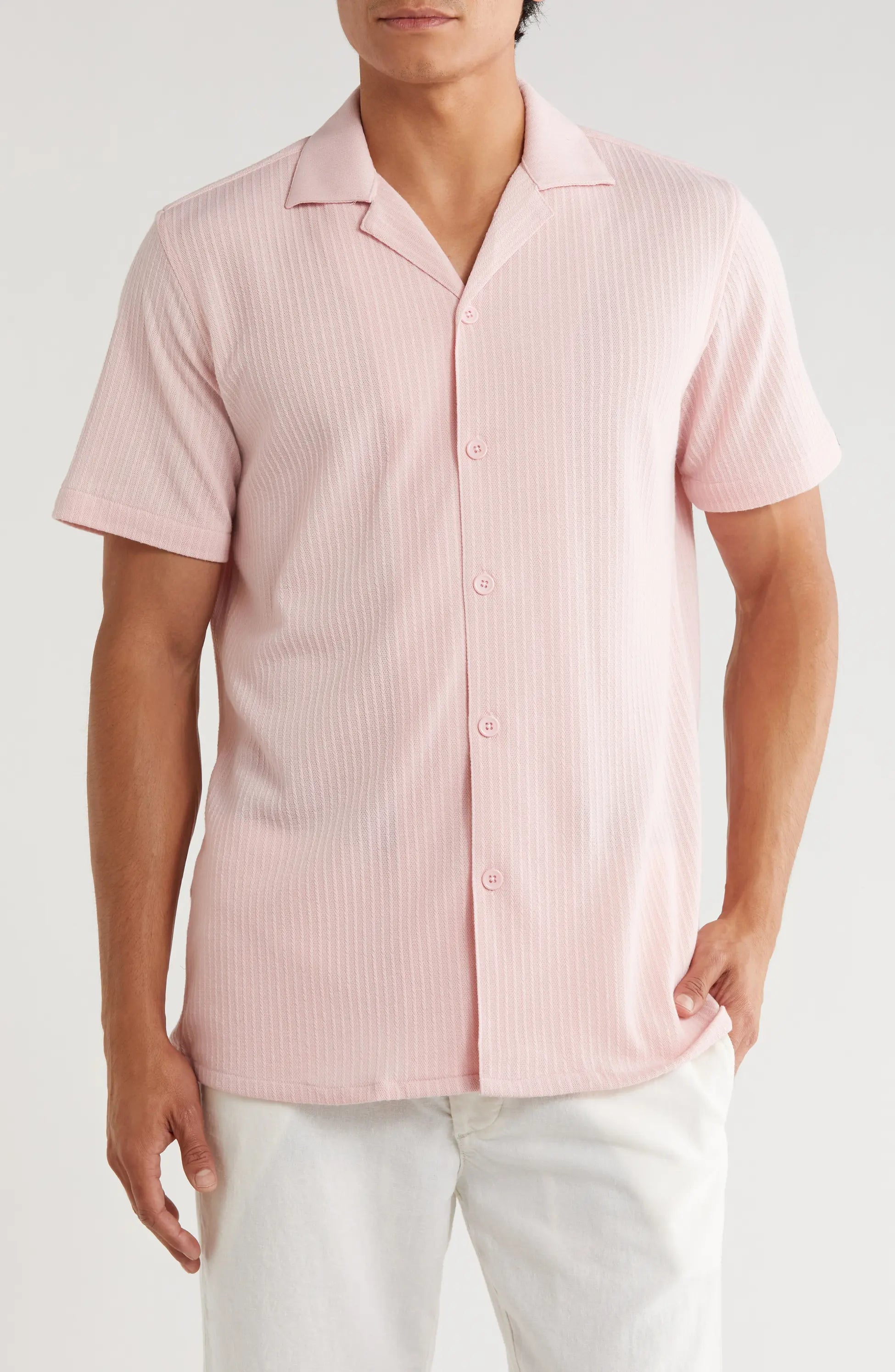TRSH-214 Stripe Textured Short Sleeve Camp Shirt