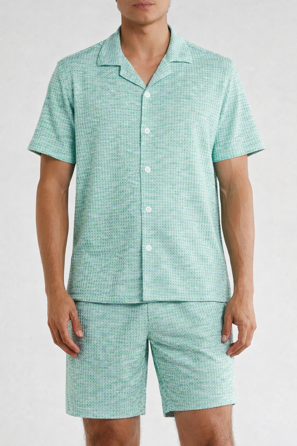 TRSH-215 Mélange Short Sleeve Button-Up Shirt