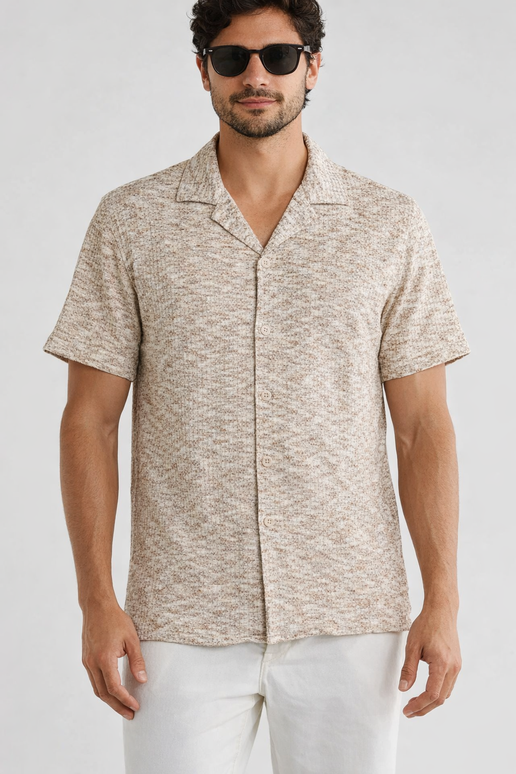 TRSH-215 Mélange Short Sleeve Button-Up Shirt