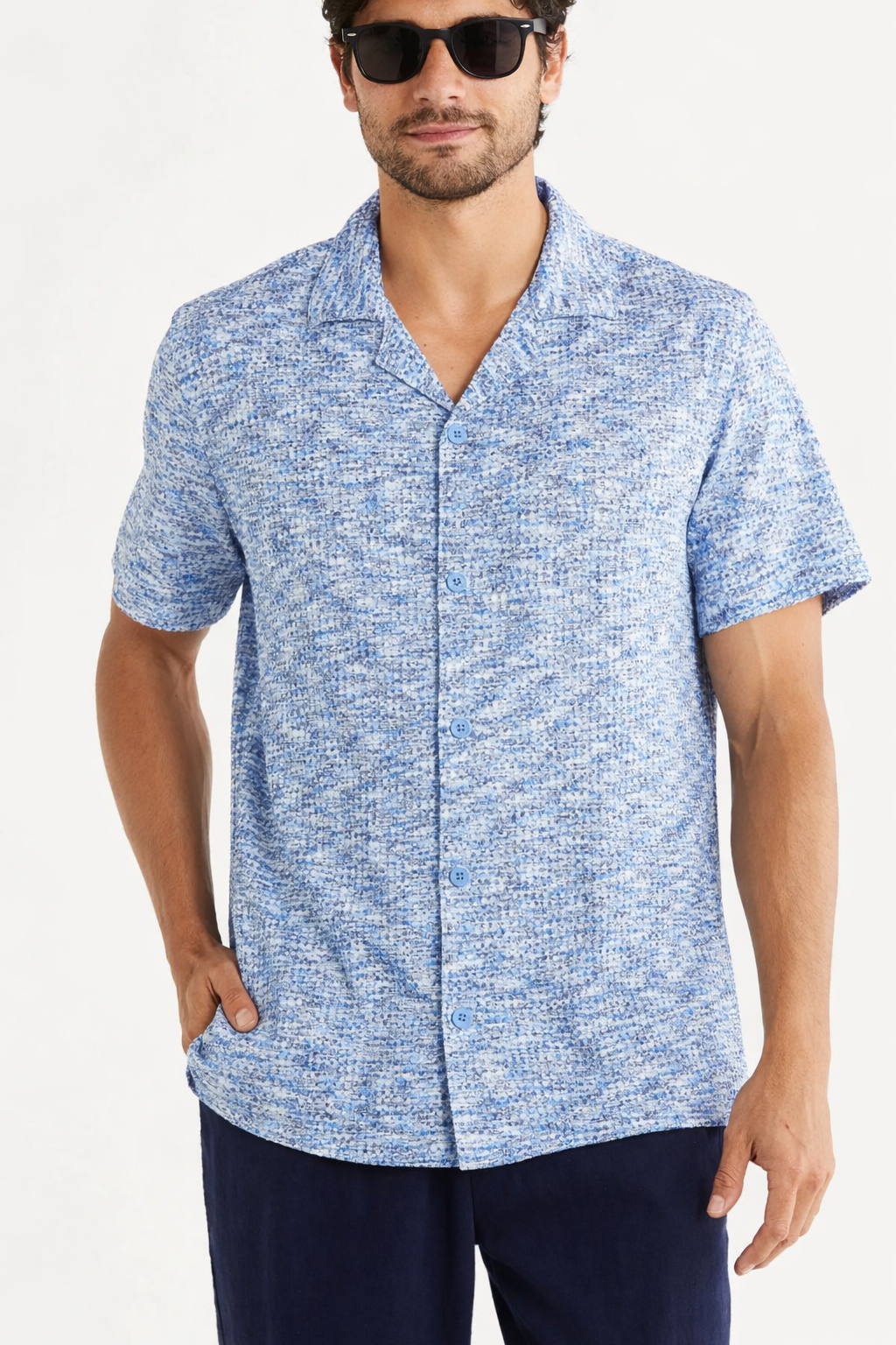 TRSH-215 Mélange Short Sleeve Button-Up Shirt