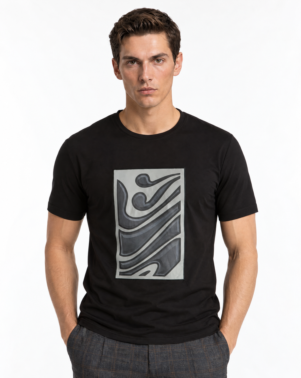 TRTD-1038-3D Geometric Line Graphic T-Shirt