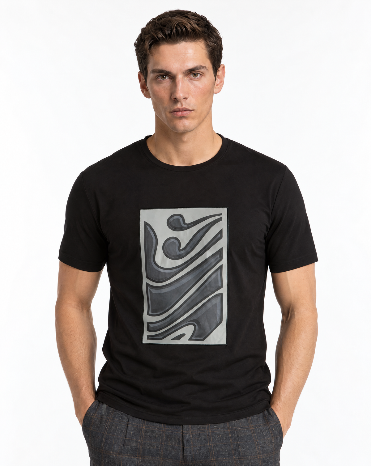 TRTD-1038-3D Geometric Line Graphic T-Shirt