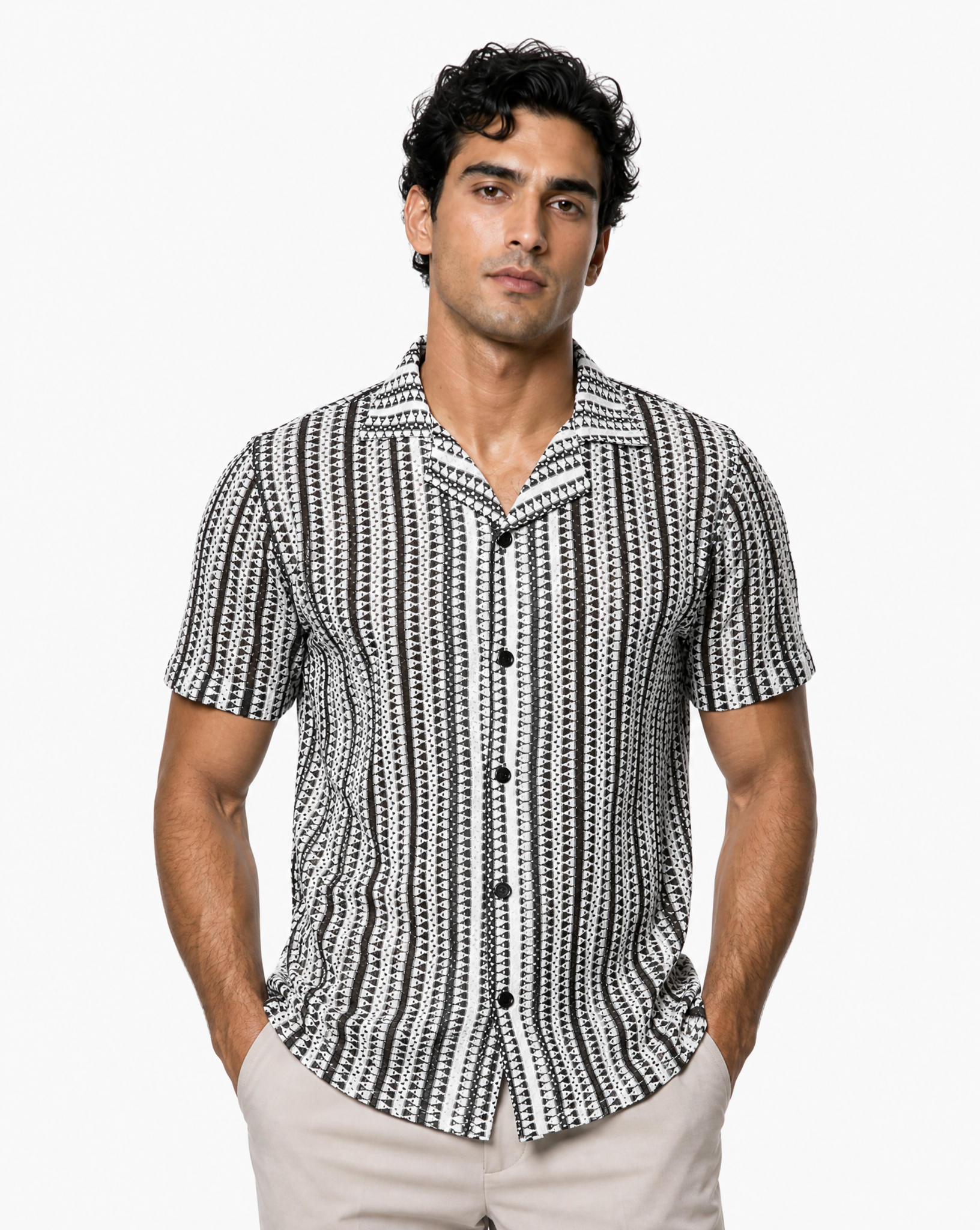 TRSH-3017-Modern Fit Textured Camp Shirt