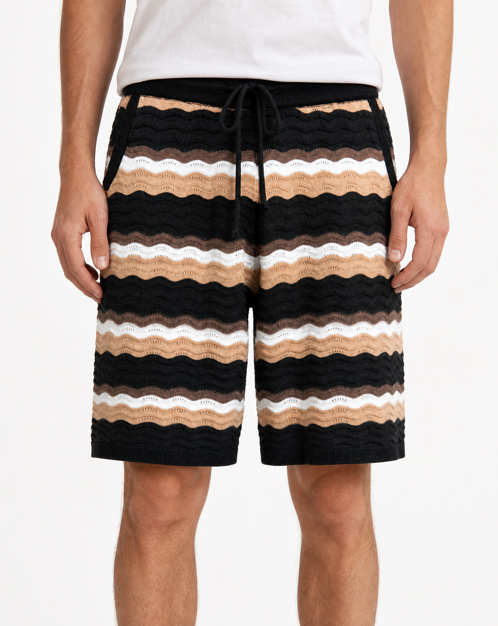 TKSB-1002-Textured Knit Striped Shorts