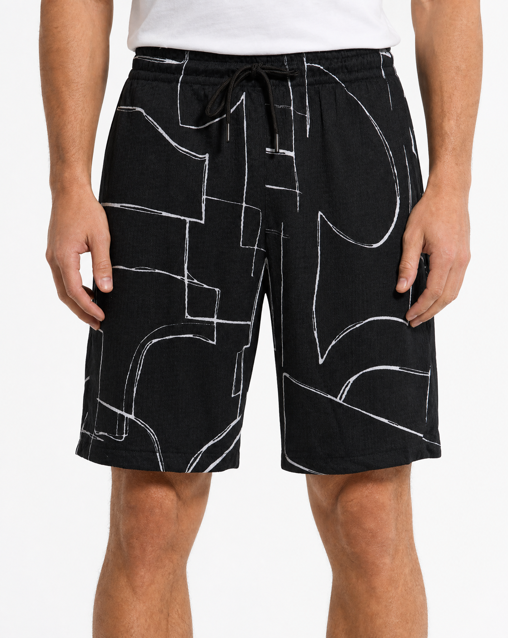 TRSH-258-B-Drawstring ABSTRACT PRINT Shorts