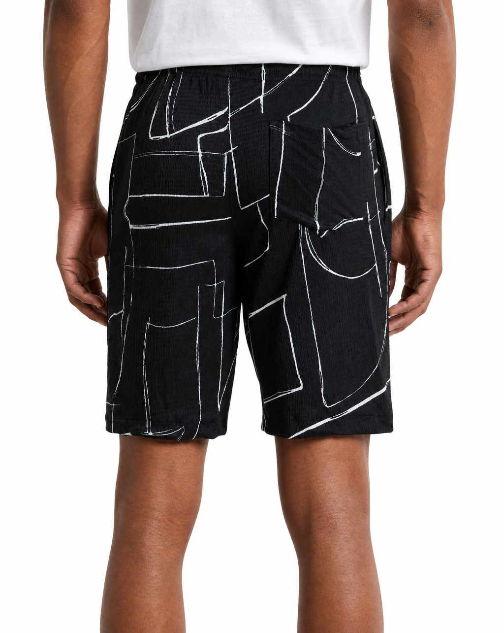 TRSH-258-B-Drawstring ABSTRACT PRINT Shorts