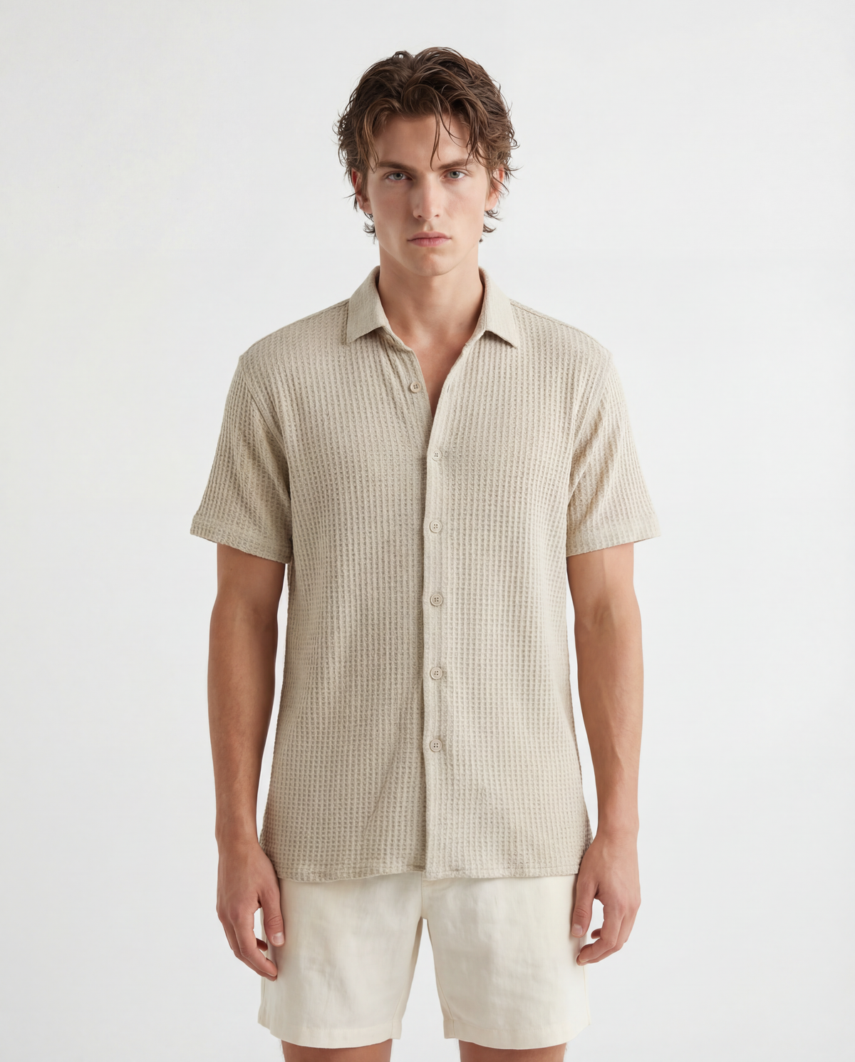 TRSH-213 Waffle Knit Short Sleeve Button-Up Shirt – TRPremium