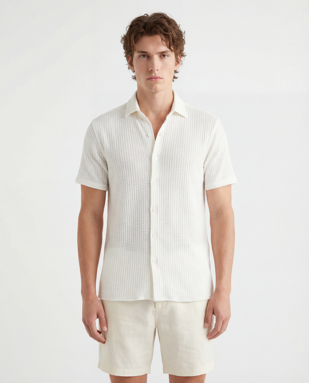 TRSH-213 Waffle Knit Short Sleeve Button-Up Shirt