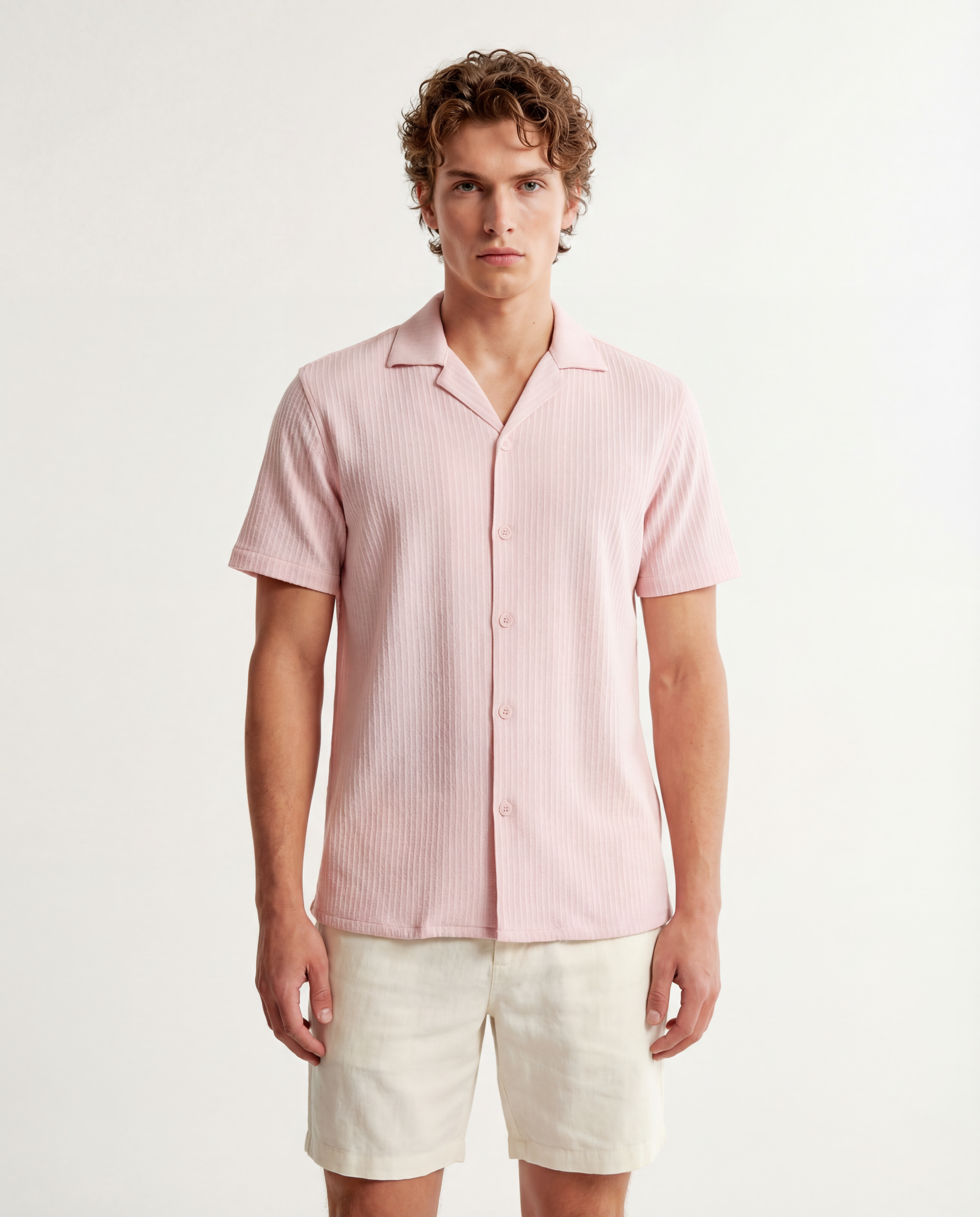 TRSH-214 Stripe Textured Short Sleeve Camp Shirt