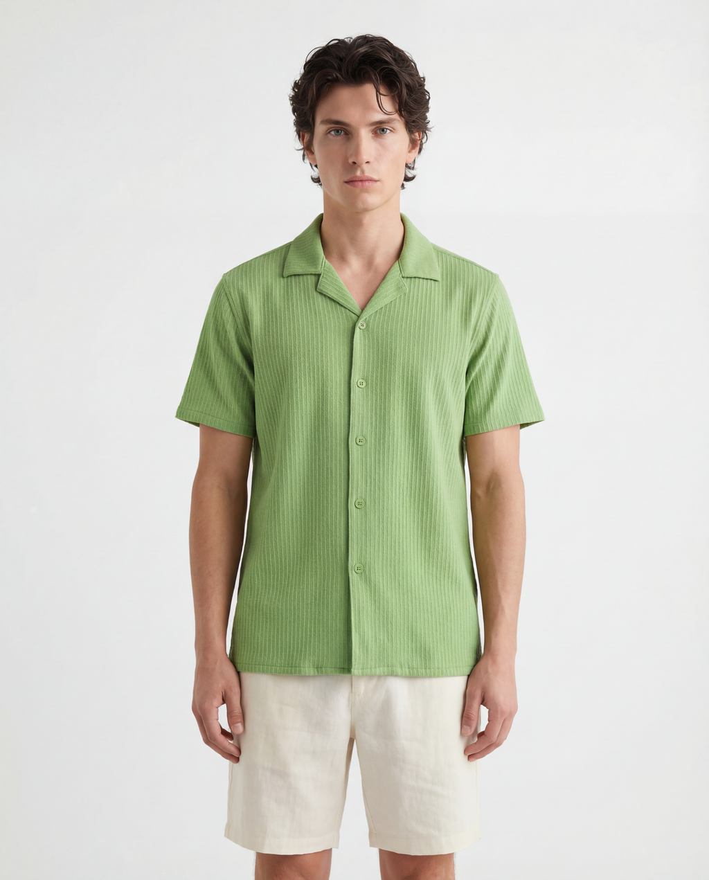 TRSH-214 Stripe Textured Short Sleeve Camp Shirt