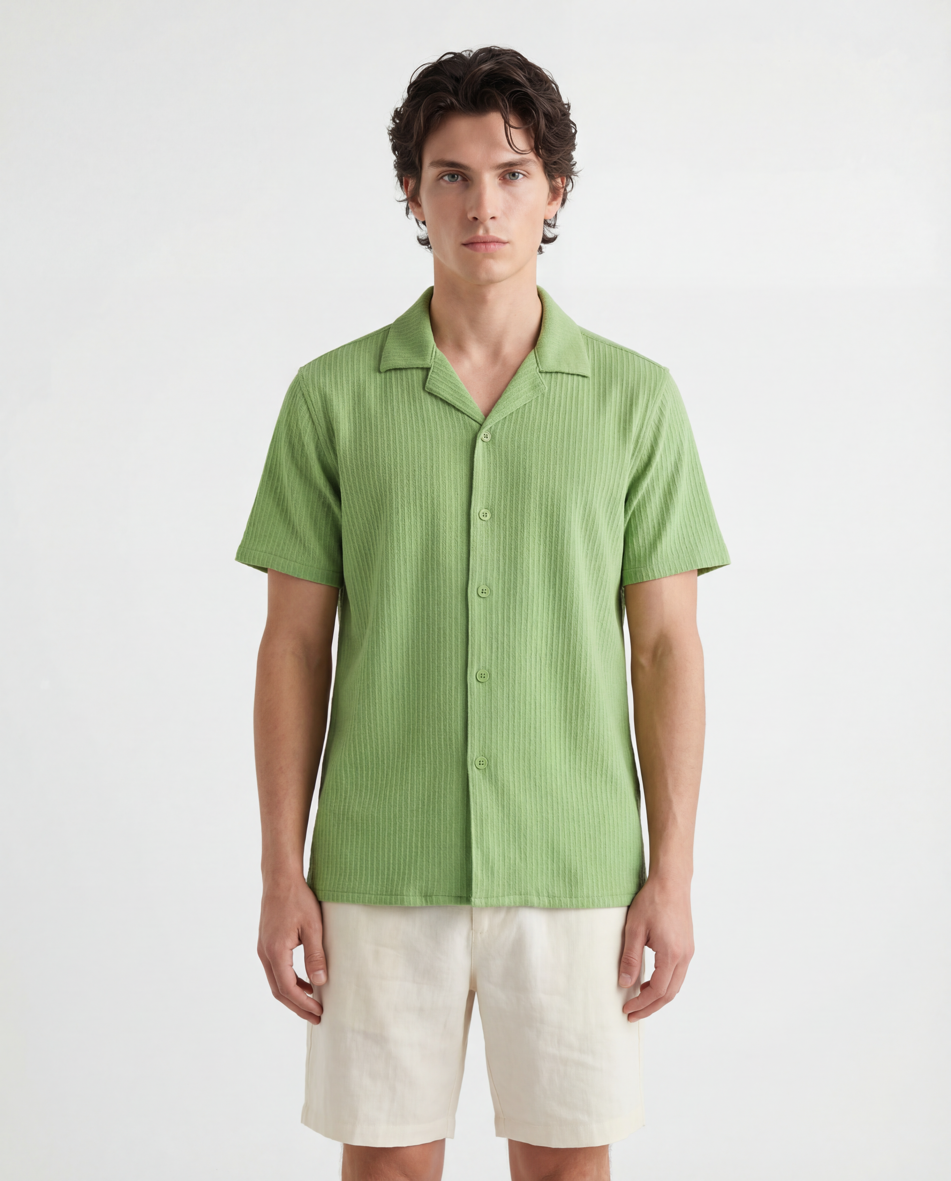 TRSH-214 Stripe Textured Short Sleeve Camp Shirt