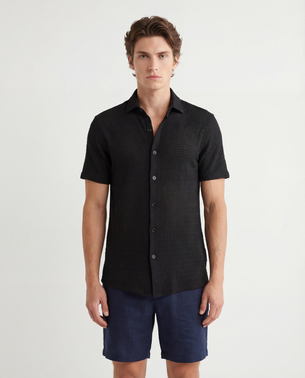 TRSH-211 Textured Knit Short Sleeve Button-Up Shirt
