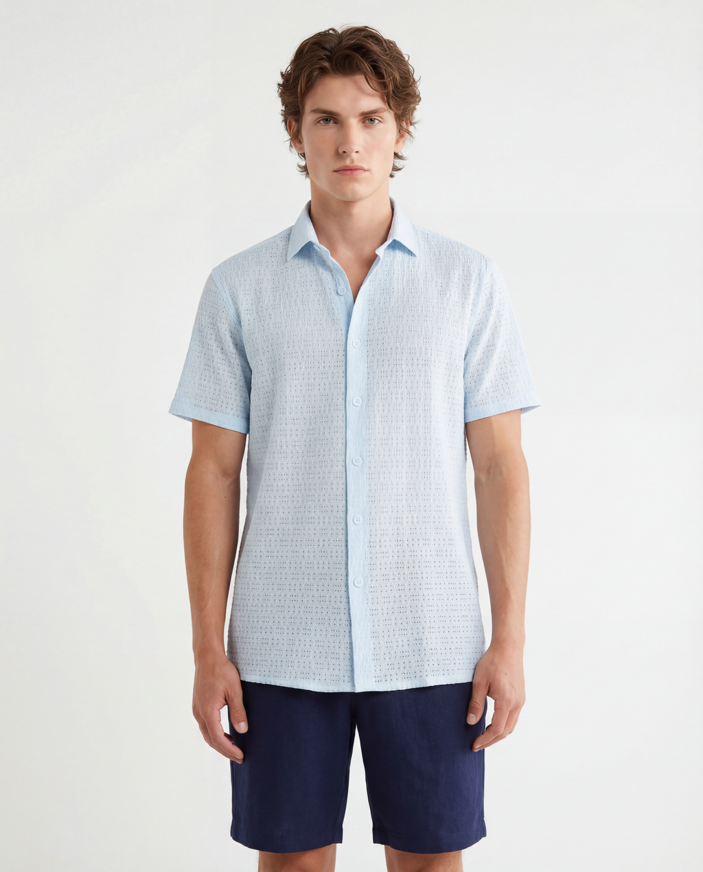 TRSH-211 Textured Knit Short Sleeve Button-Up Shirt