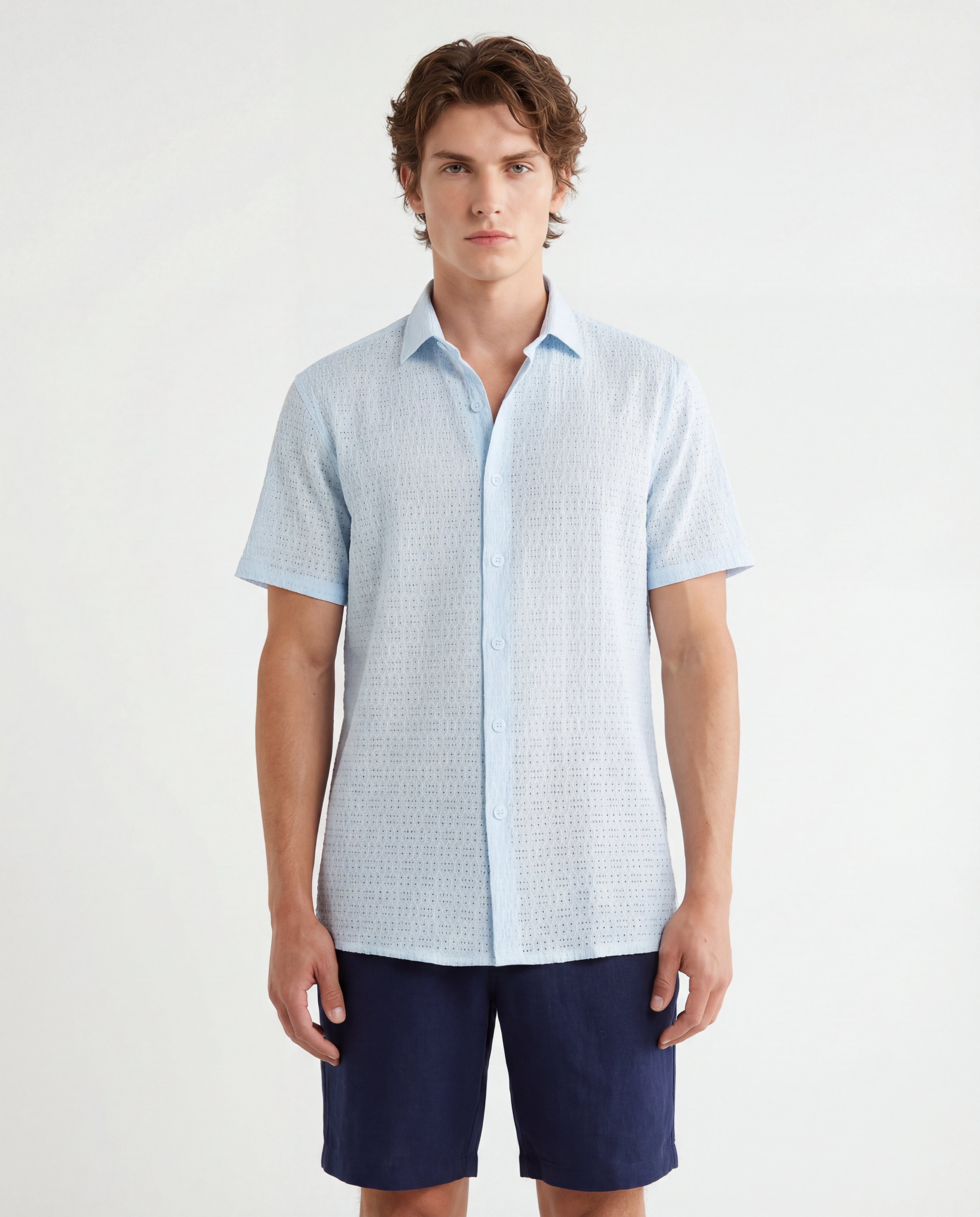 TRSH-211 Textured Knit Short Sleeve Button-Up Shirt