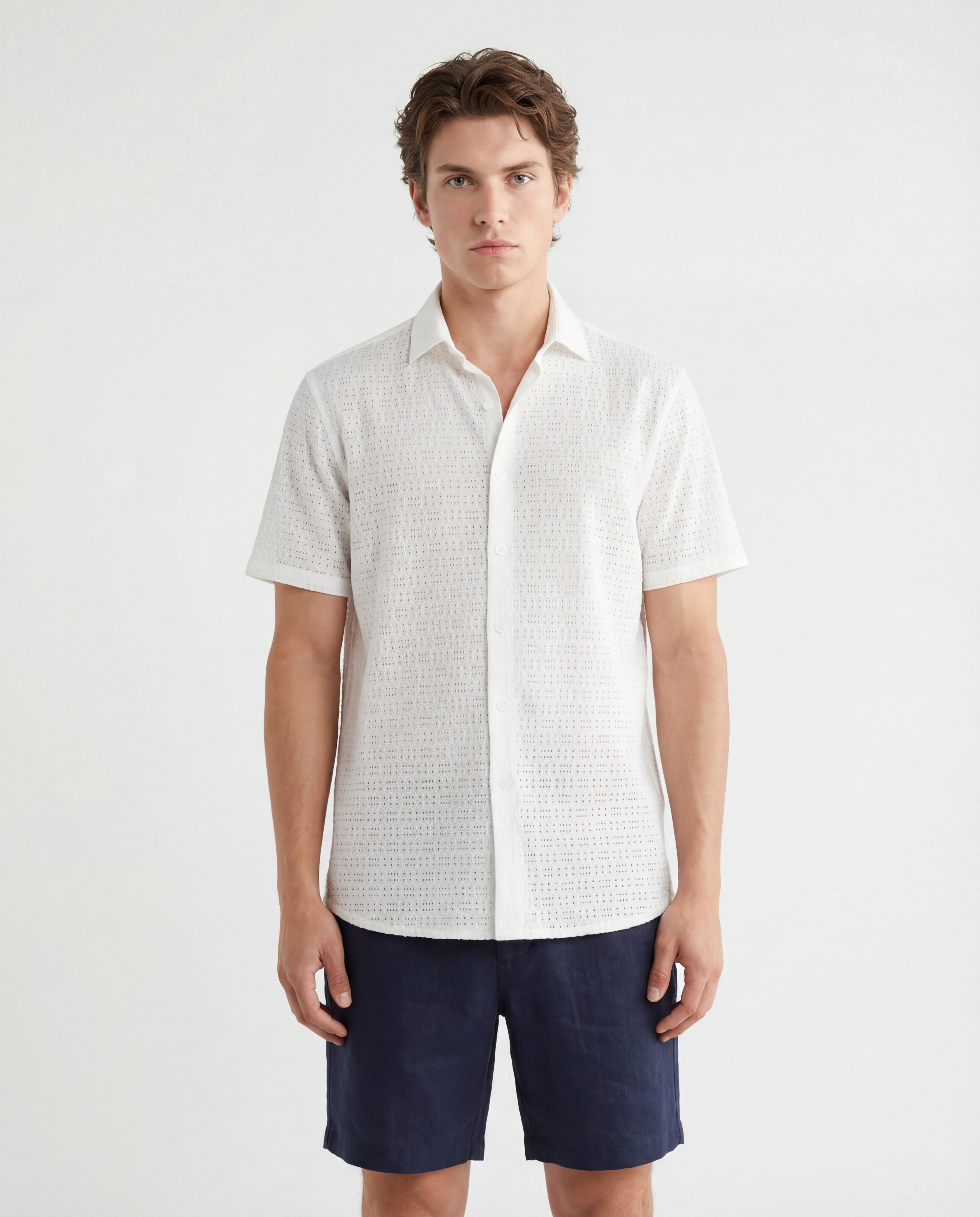 TRSH-211 Textured Knit Short Sleeve Button-Up Shirt