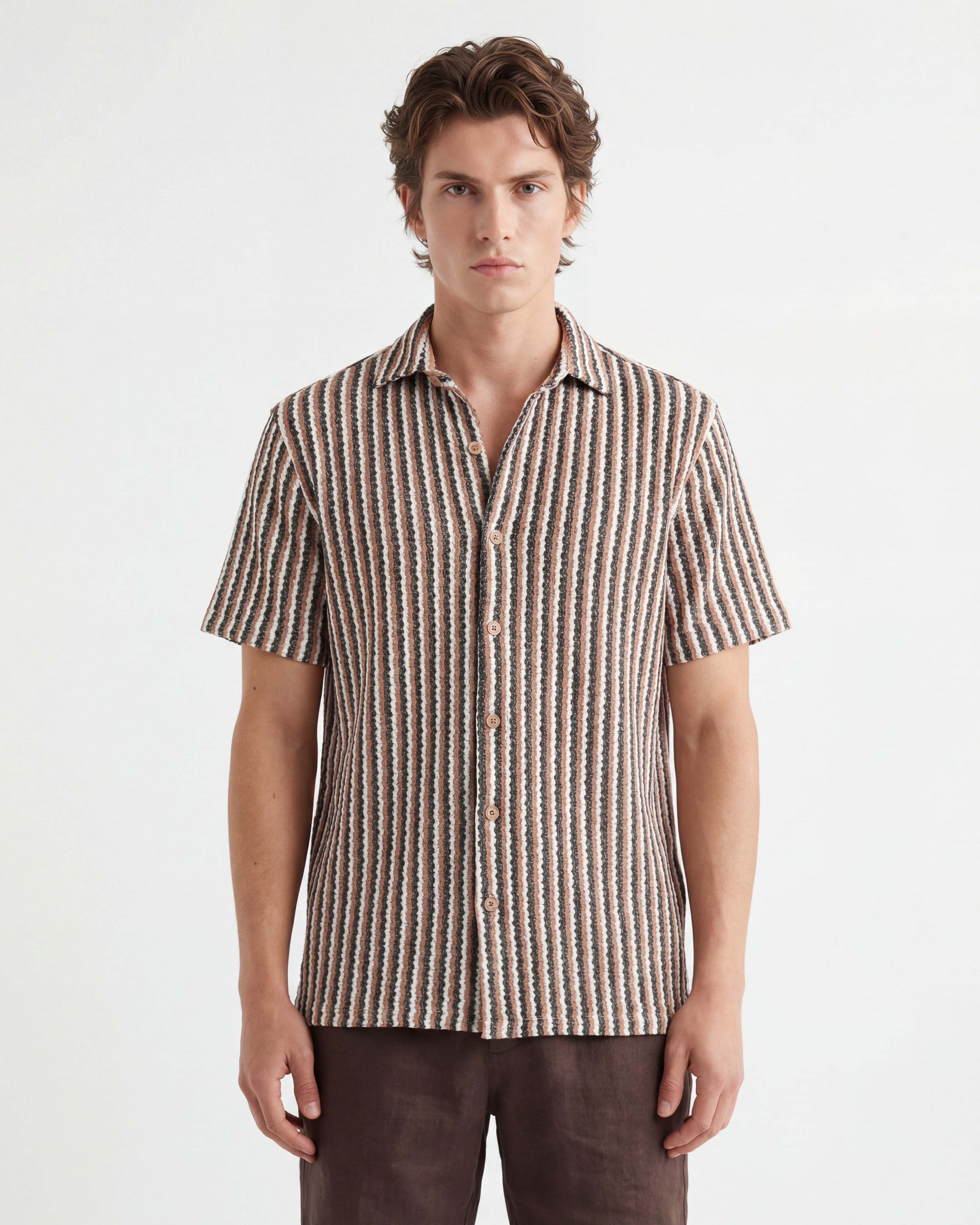 TRSH-217 Stripe Knit Short Sleeve Button-Up Shirt