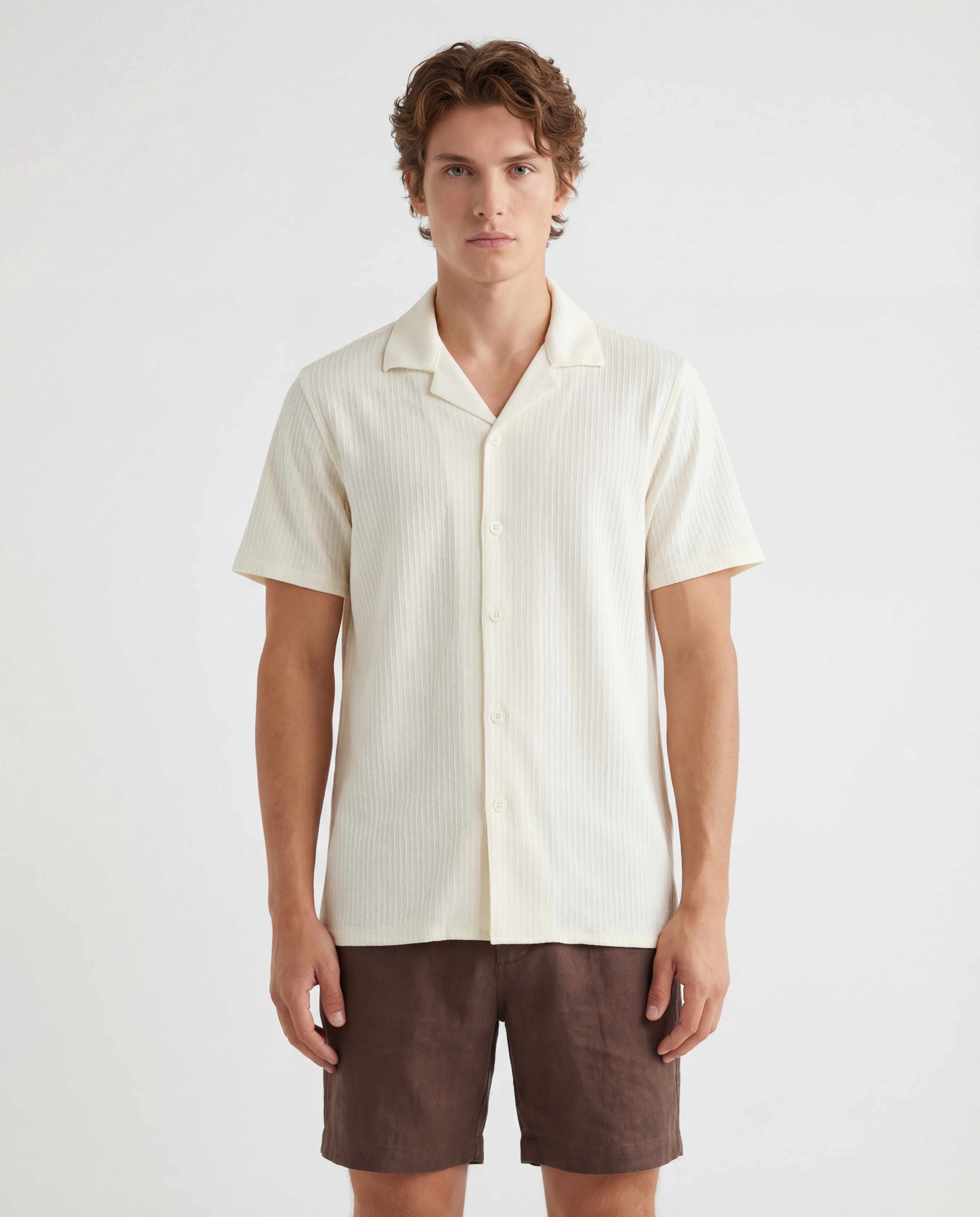 TRSH-214 Stripe Textured Short Sleeve Camp Shirt