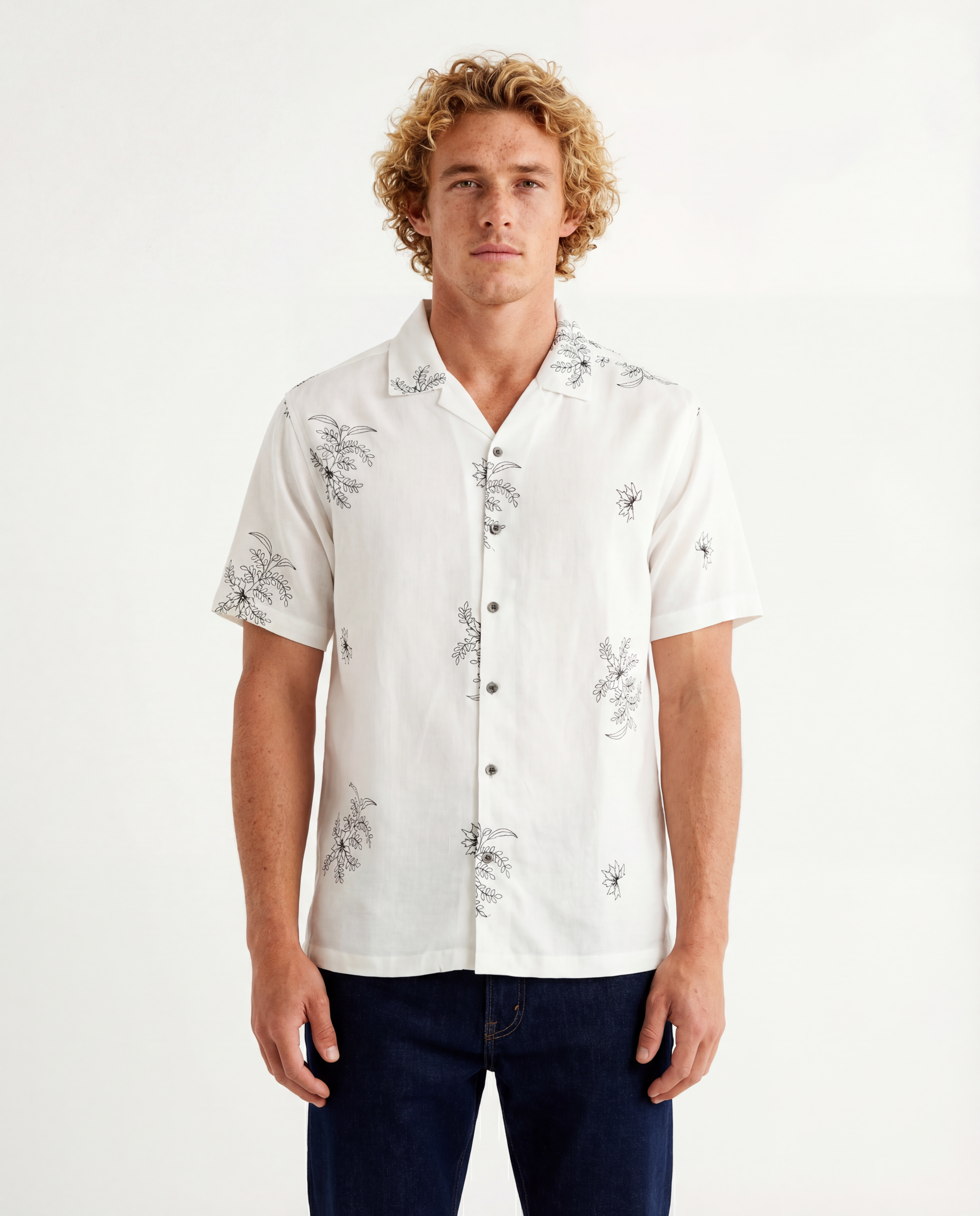 TRS-7002 Floral Embroidered Camp Shirt