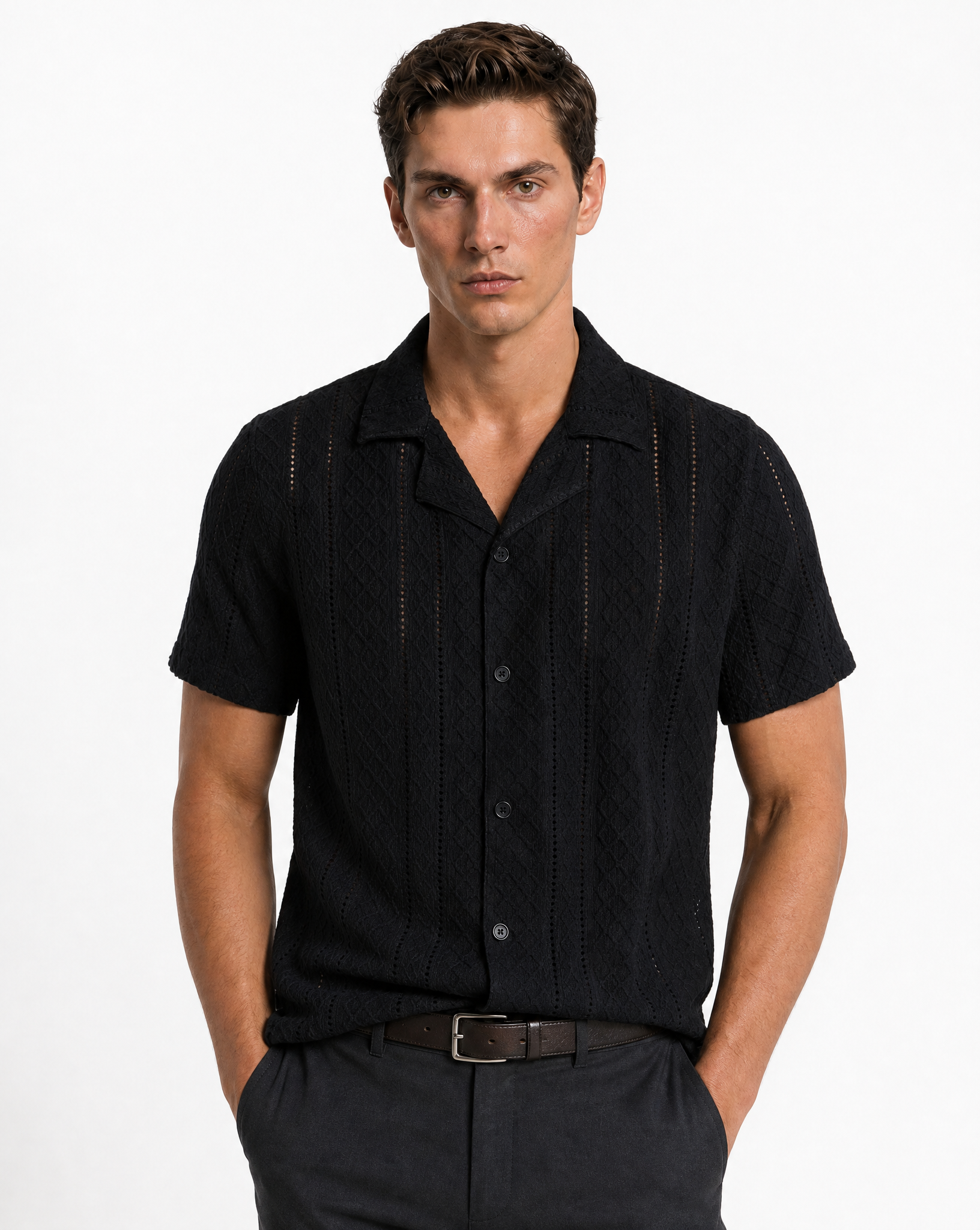 TRSH-3005-Modern Fit Textured Camp Shirt
