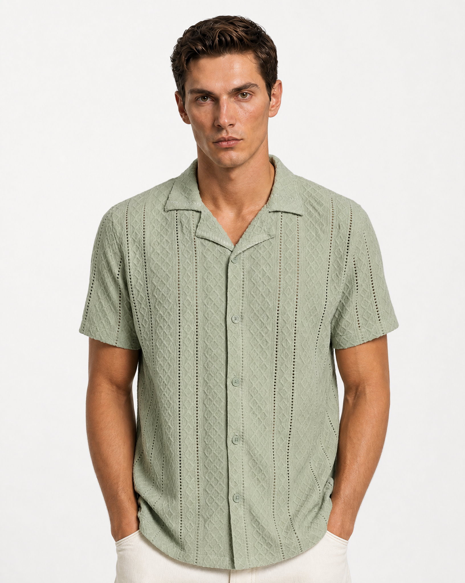 TRSH-3007-Modern Fit Textured Camp Shirt