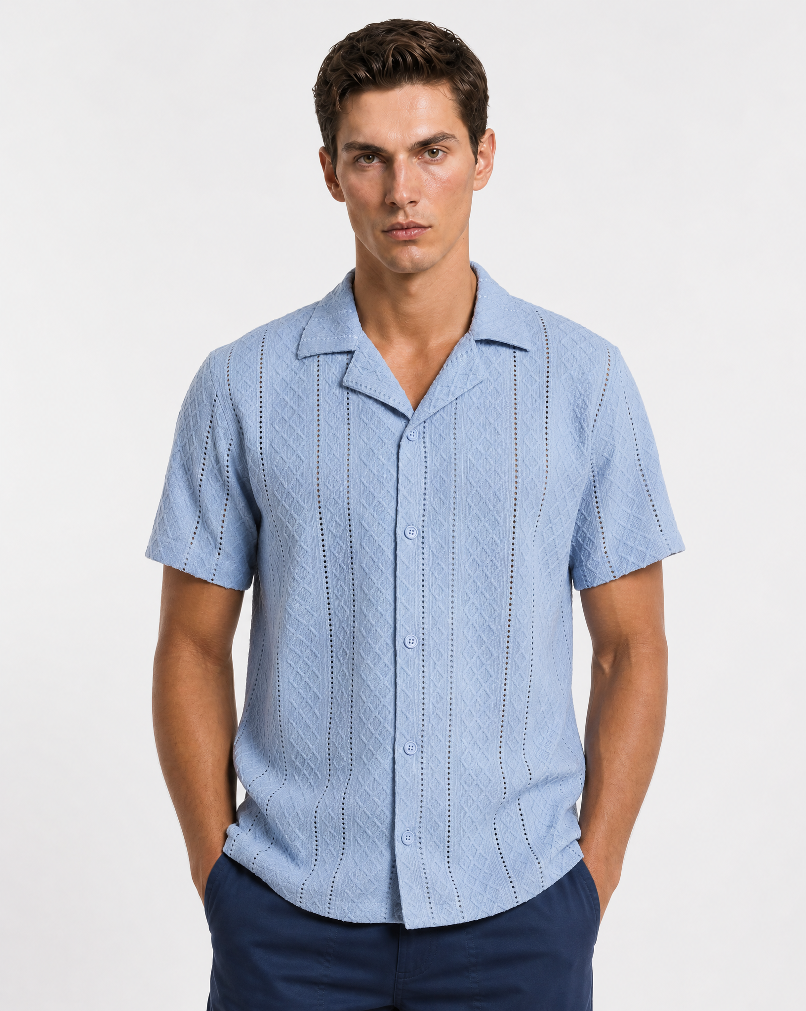 TRSH-3008-Modern Fit Textured Camp Shirt
