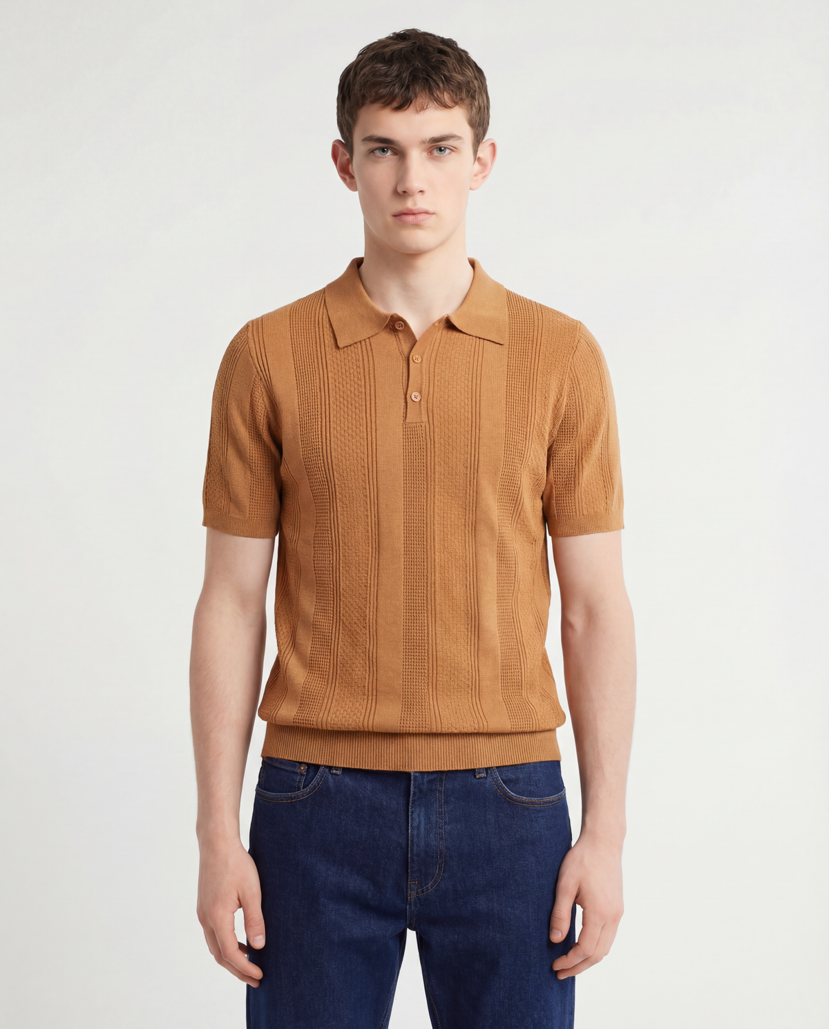 TRCK-11549 Textured Sweater Knit Polo