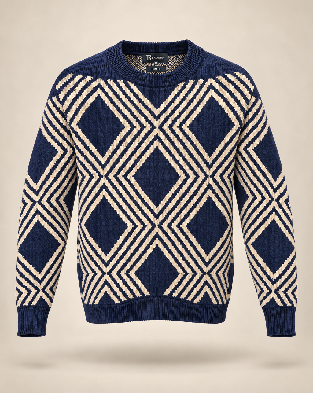 TRCK-11594 - Geometric Quarter Zip Mock Neck Sweater
