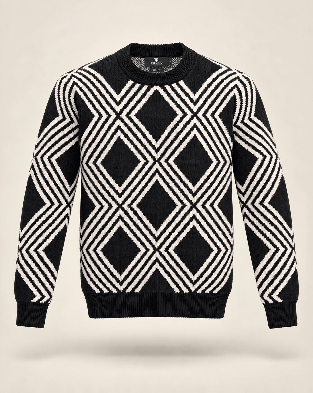 TRCK-11594 - Geometric Quarter Zip Mock Neck Sweater