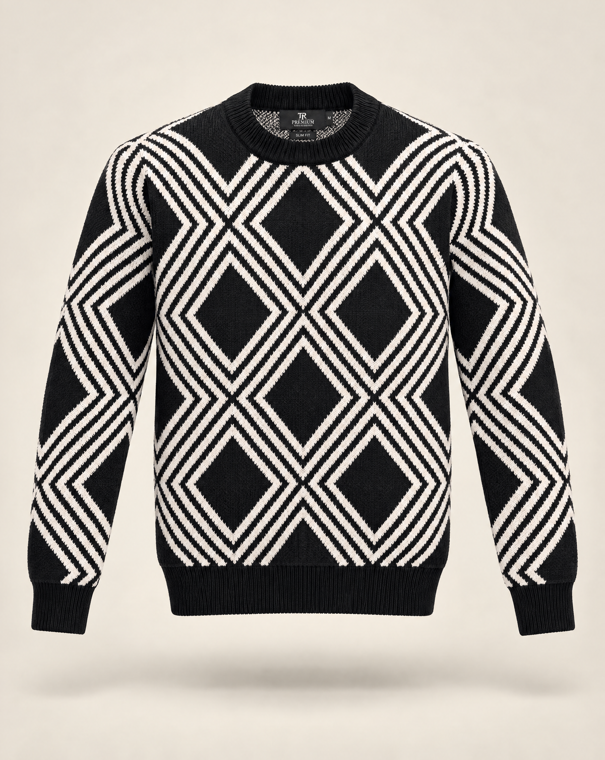 TRCK-11594 - Geometric Quarter Zip Mock Neck Sweater