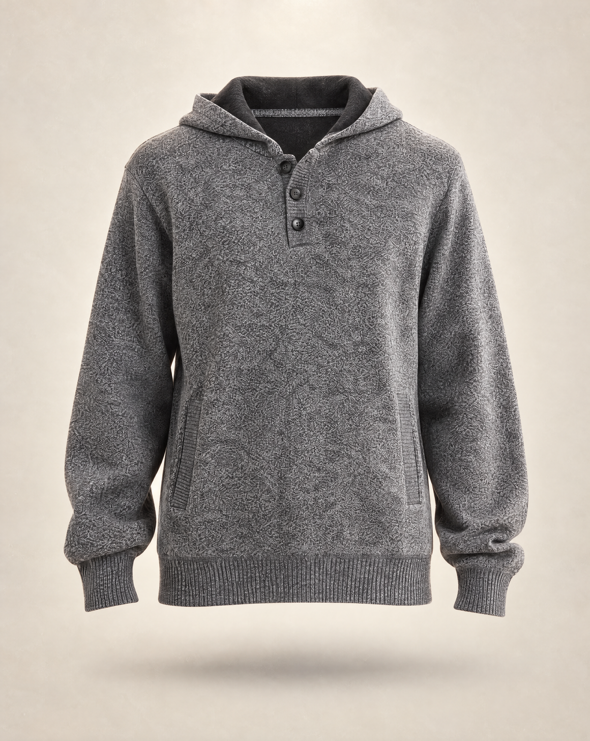 JCS-505-BH-3 Button Hoodie Melange Sweater