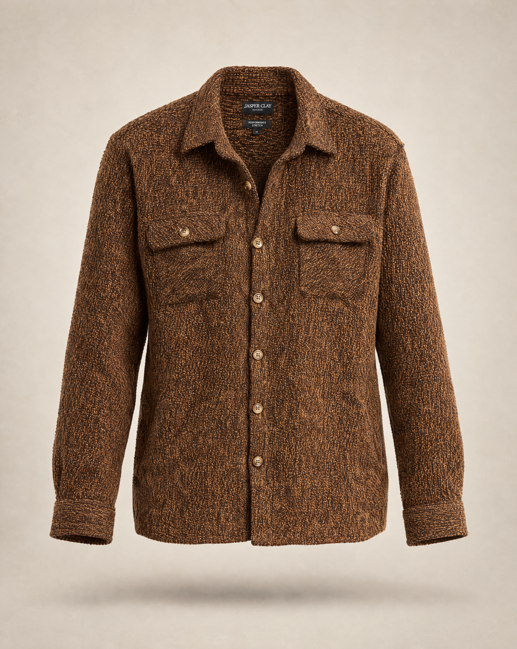 JCSH-54-Textured Shirt Jacket With Dual Chest Flap Pockets