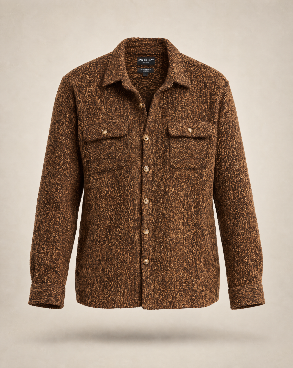 JCSH-54-Textured Shirt Jacket With Dual Chest Flap Pockets