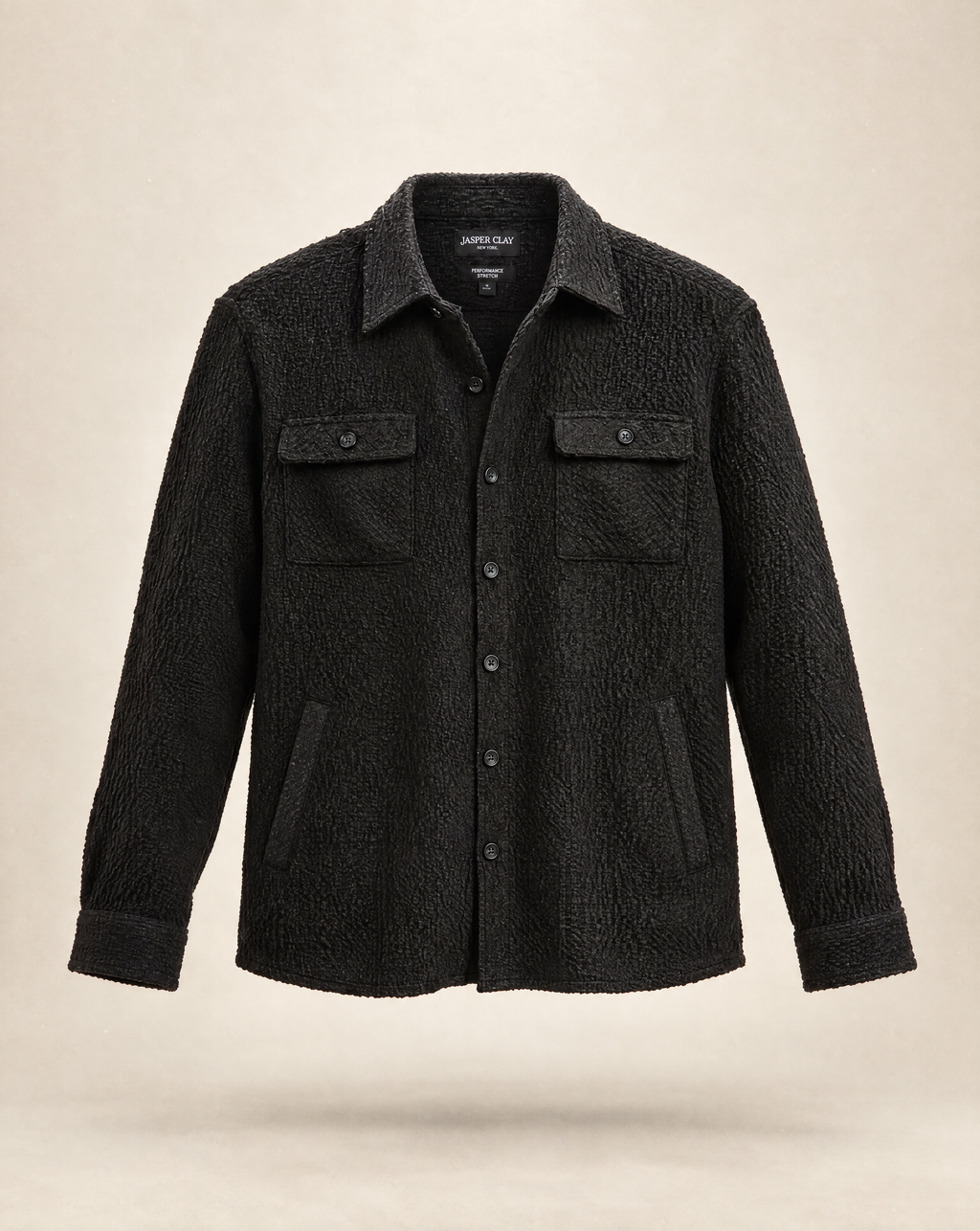 JCSH-54-Textured Shirt Jacket With Dual Chest Flap Pockets