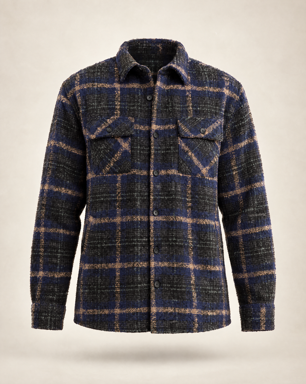 JCSH-59-Textured Shirt Jacket With Dual Chest Flap Pockets