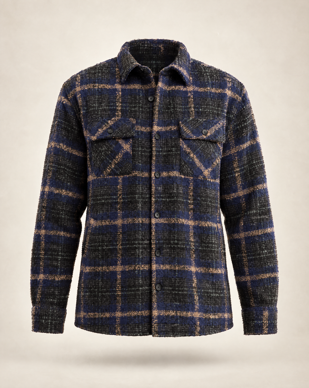 JCSH-59-Textured Shirt Jacket With Dual Chest Flap Pockets