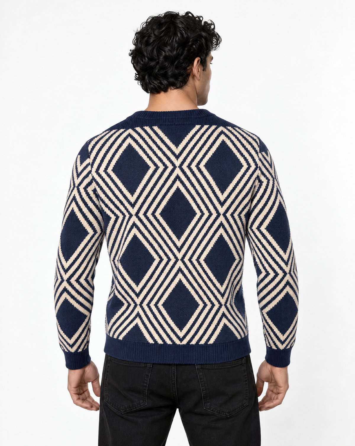 TRCK-11594 - Geometric Quarter Zip Mock Neck Sweater