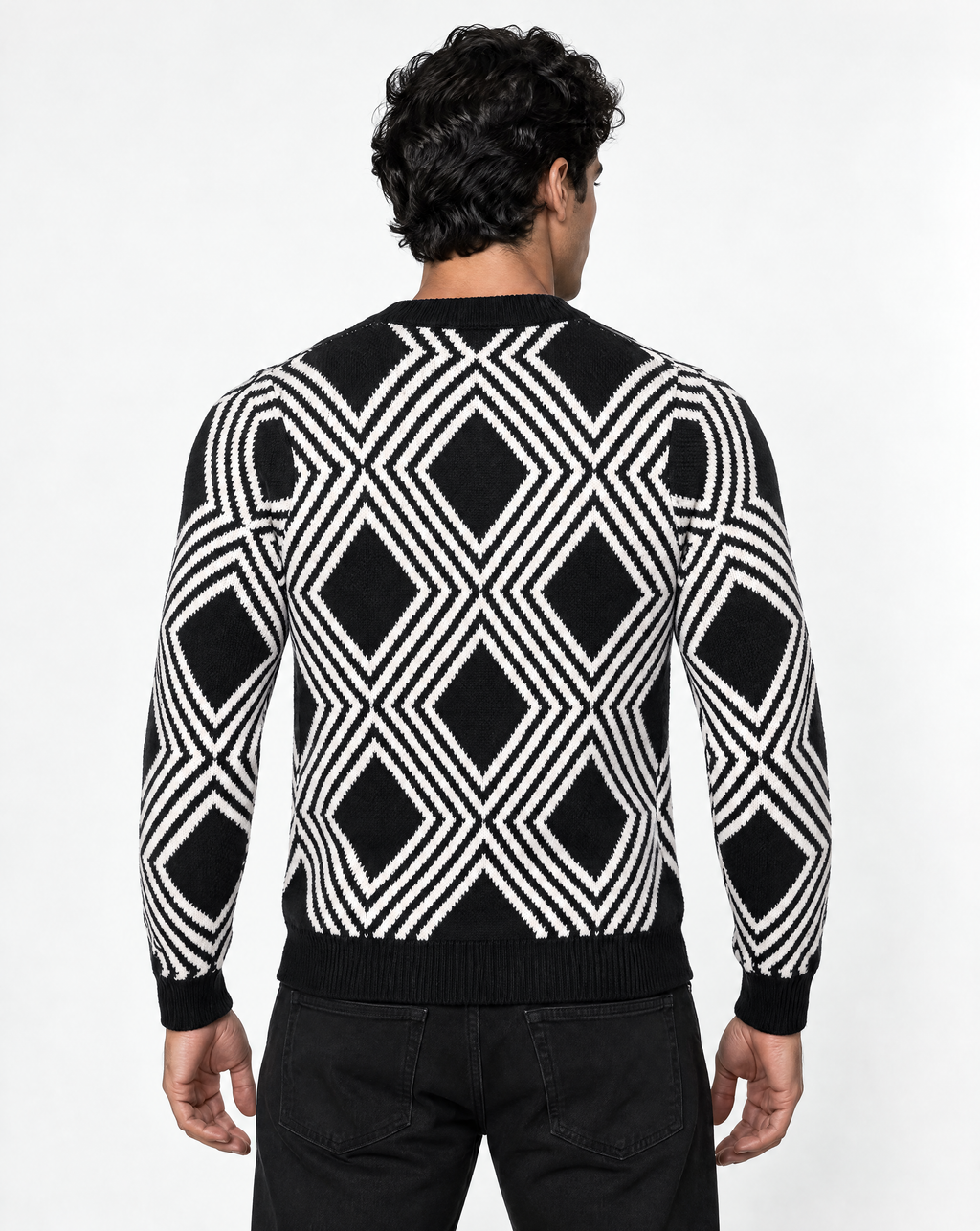 TRCK-11594 - Geometric Quarter Zip Mock Neck Sweater
