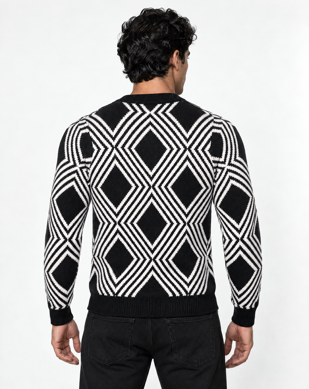 TRCK-11594 - Geometric Quarter Zip Mock Neck Sweater