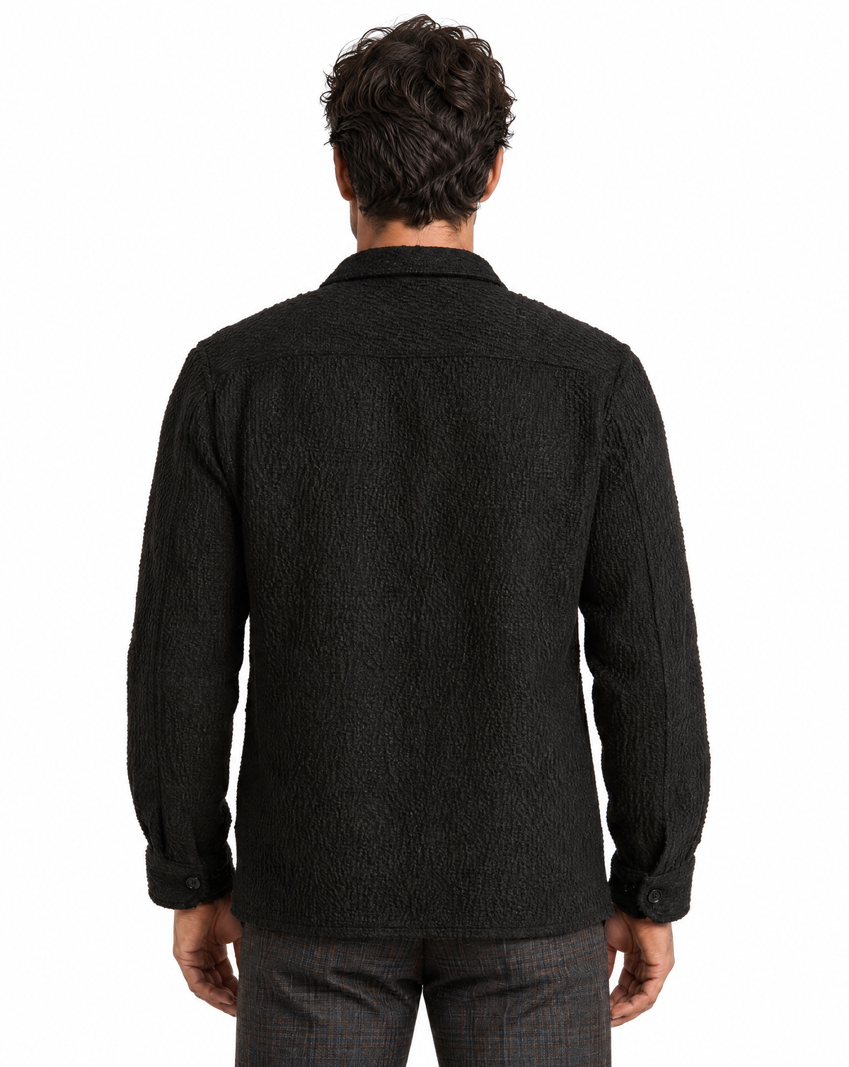 JCSH-54-Textured Shirt Jacket With Dual Chest Flap Pockets