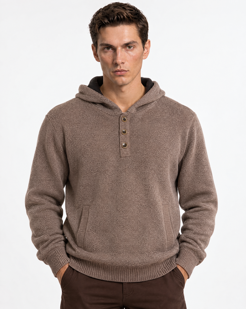 JCS-505-BH-3 Button Hoodie Melange Sweater